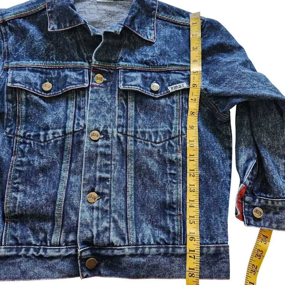 First Girls Heavy Denim Jacket with Colorful Stitching Size Medium